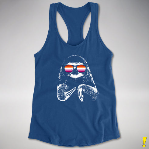 Pride Sloth Lesbian Flag Sunglasses Women's Racerback Tank - Royal
